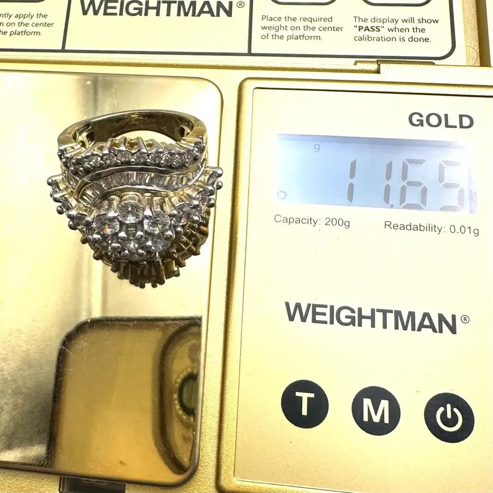 SJD 925 sterling silver gold vermeil cubic zirconia cocktail cluster ring size 7
